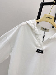 Lace V-neck Hooded Long-Sleeve T-Shirt