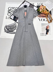 Grey Dress with Bow Tie