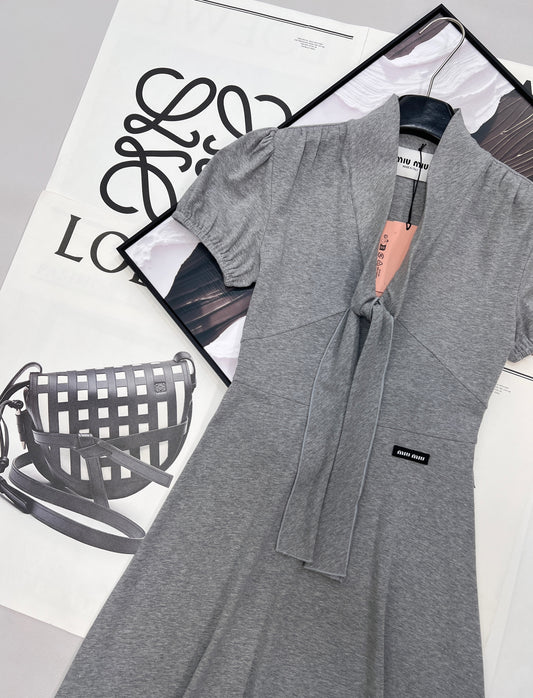 Grey Dress with Bow Tie