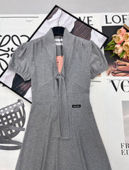 Grey Dress with Bow Tie