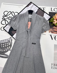 Grey Dress with Bow Tie