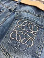 Embroidered and Rhinestone Denim Shorts