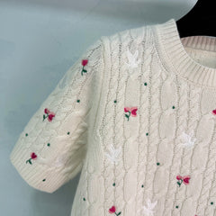 Rose Embroidered Knit Short-Sleeve