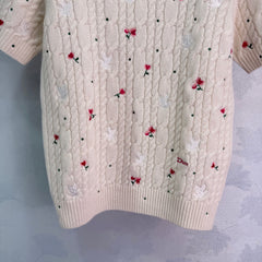 Rose Embroidered Knit Short-Sleeve