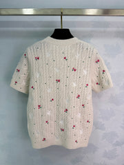 Rose Embroidered Knit Short-Sleeve