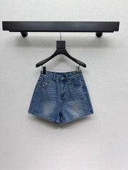 Embroidered Denim Shorts