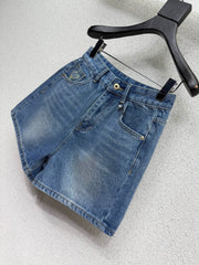 Embroidered Denim Shorts