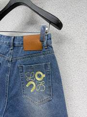 Embroidered Denim Shorts