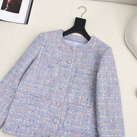 Woven Tweed Four-Pocket Decorated Coat