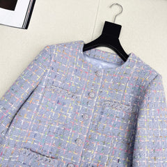 Woven Tweed Four-Pocket Decorated Coat