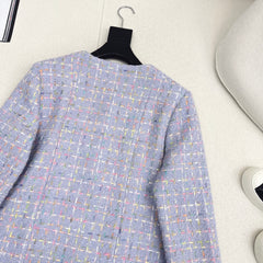 Woven Tweed Four-Pocket Decorated Coat