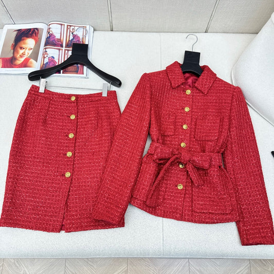 Elegant Tweed Belt-Waist Coat