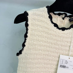 Color-blocked woven round neck knit vest dress