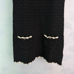 Color-blocked woven round neck knit vest dress