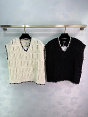 V-neck crochet knit top