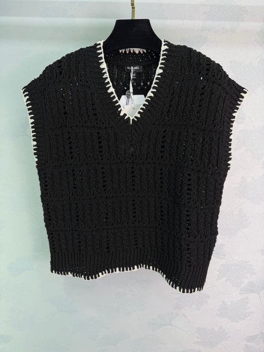 V-neck crochet knit top