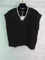 V-neck crochet knit top