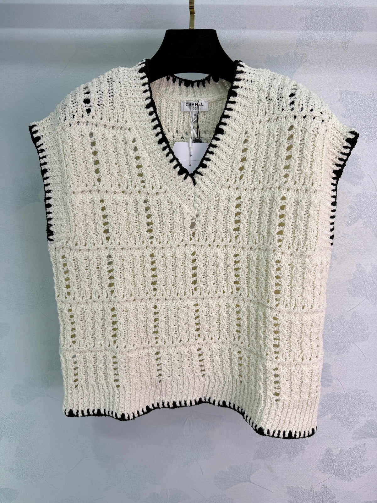 V-neck crochet knit top