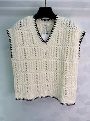 V-neck crochet knit top
