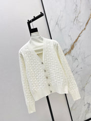 Contrast-color knit cardigan