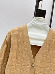 Contrast-color knit cardigan