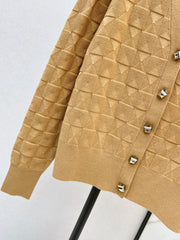 Contrast-color knit cardigan