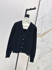 Contrast-color knit cardigan