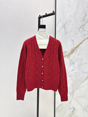 Contrast-color knit cardigan
