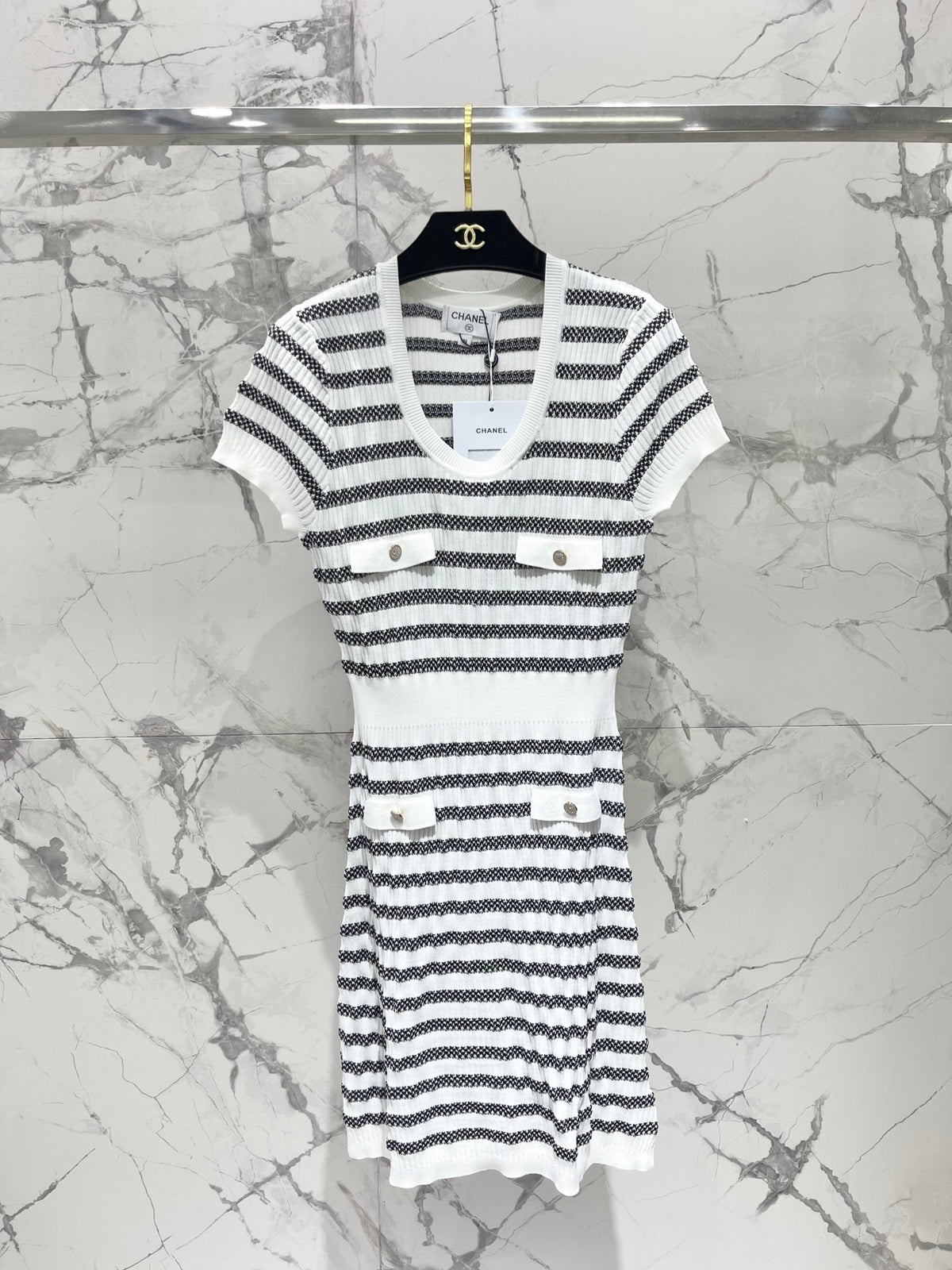 Striped, fitted, waist-cinching short pencil skirt