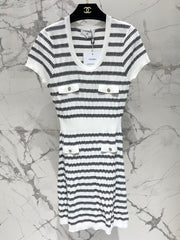 Striped, fitted, waist-cinching short pencil skirt