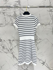 Striped, fitted, waist-cinching short pencil skirt