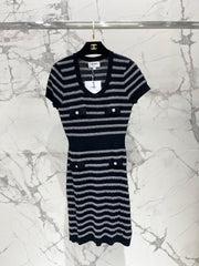 Striped, fitted, waist-cinching short pencil skirt