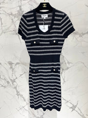 Striped, fitted, waist-cinching short pencil skirt