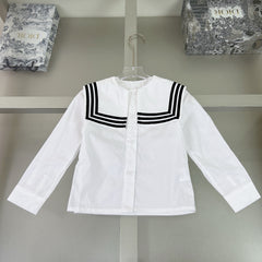Navy-style shirt + pleated skirt