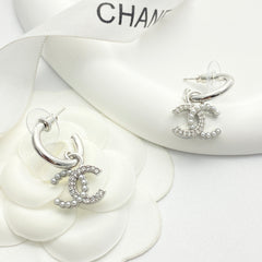 Pearl and rhinestone hook earrings
