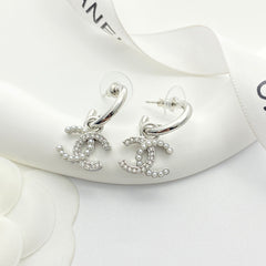 Pearl and rhinestone hook earrings