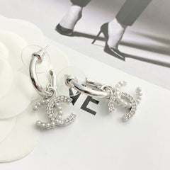 Pearl and rhinestone hook earrings