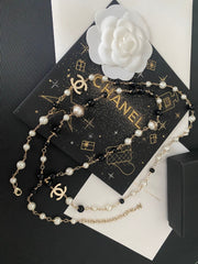 Black and white pearl letter chain sweater necklace