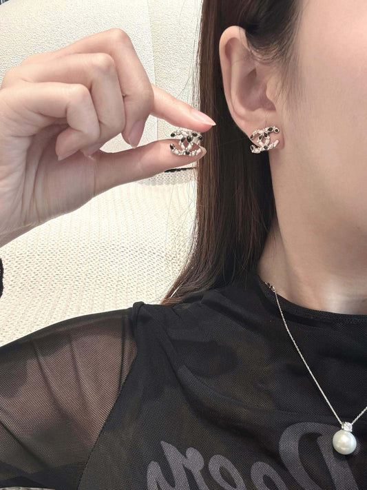 Black and Pink Enamel Letter Stud Earrings