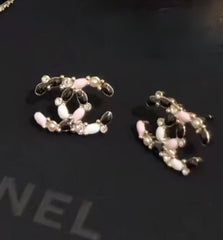 Black and Pink Enamel Letter Stud Earrings