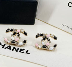 Black and Pink Enamel Letter Stud Earrings