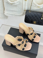 Chain-link chunky-heeled sandals