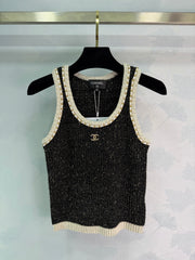 Black tweed-blend knit vest