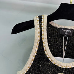 Black tweed-blend knit vest