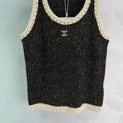 Black tweed-blend knit vest