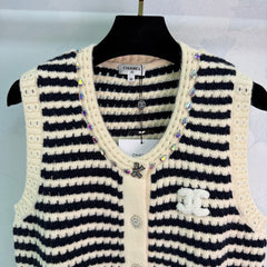 Black and white striped knit vest