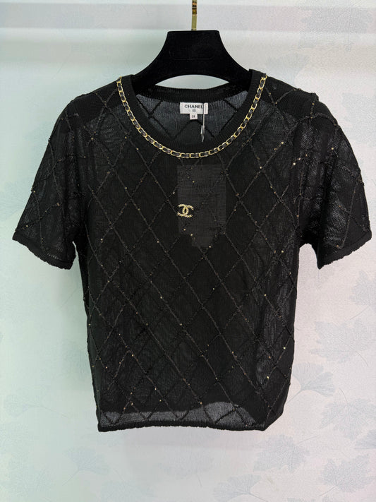 Diamond Pattern Knit Short-Sleeve Top