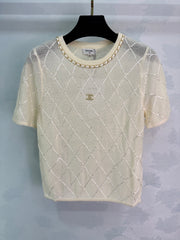 Diamond Pattern Knit Short-Sleeve Top