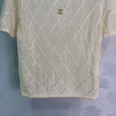 Diamond Pattern Knit Short-Sleeve Top