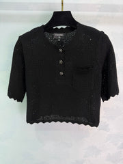 Short-sleeved top with openwork lace trim